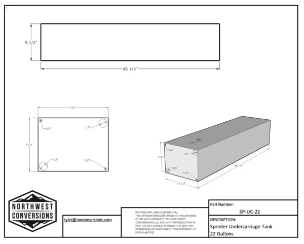 22 Gallon Sprinter Undercarriage Water Tank - Driver Side - Featherbuilt
