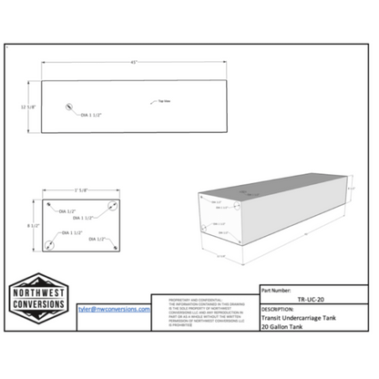 20 Gallon Transit Undercarriage Water Tank - Driver Side - Featherbuilt