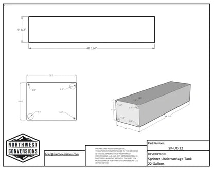 22 Gallon Sprinter Undercarriage Water Tank - Driver Side - Featherbuilt