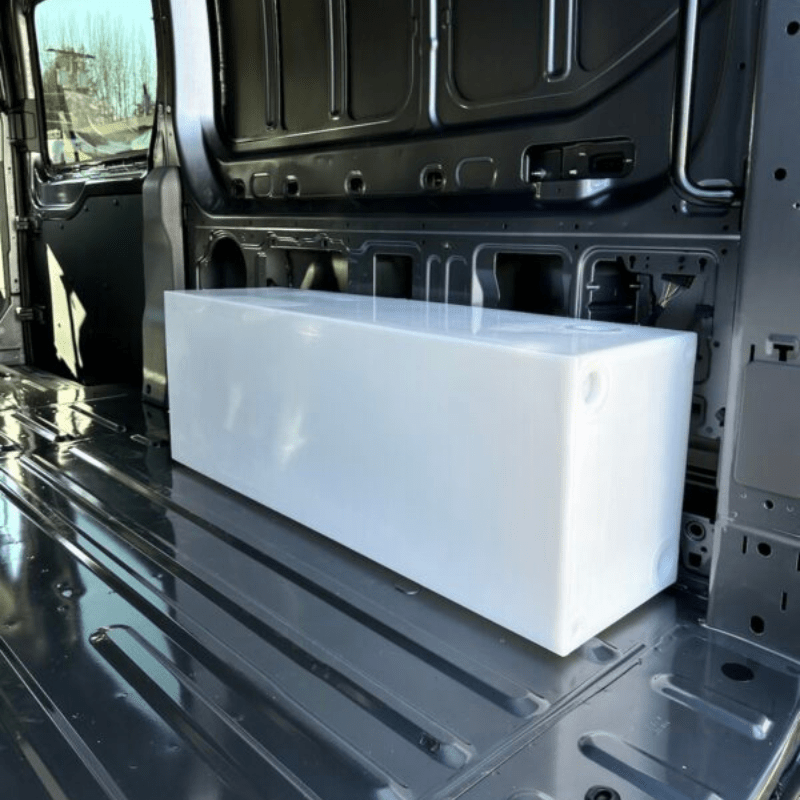 24 Gallon Ford Transit Wheel Well Water Tank - Passenger Side - Featherbuilt