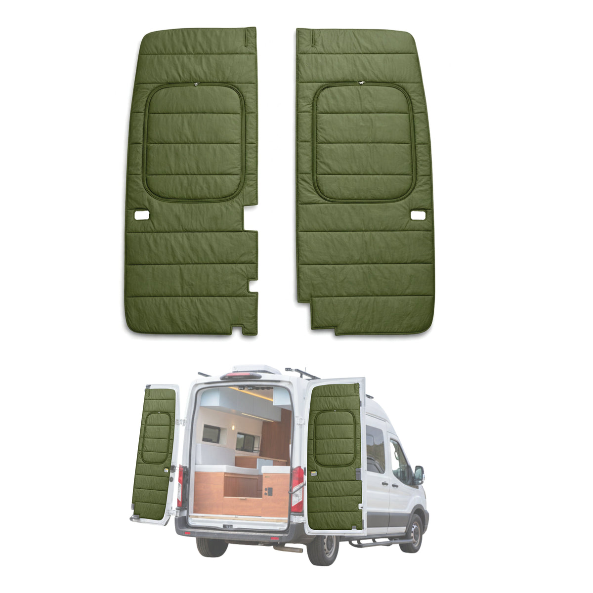 Maxx Cover Pro insulated rear door covers for the Ford Transit High Roof, Olive Green