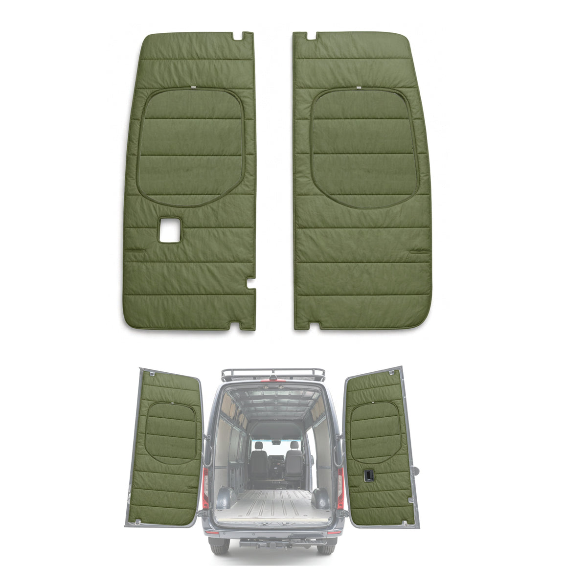 Maxx Cover Pro insulated rear door covers for the Mercedes Sprinter VS30 High Roof, Olive Green