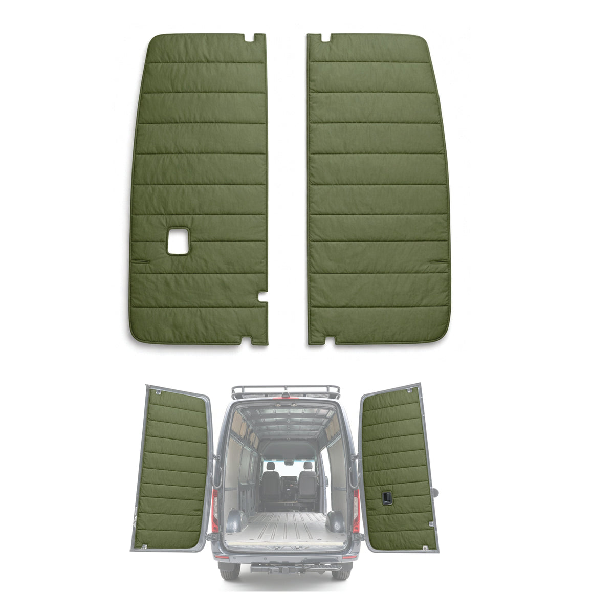 Maxx Cover Lite insulated rear door covers for the Mercedes Sprinter VS30 High Roof, Olive Green