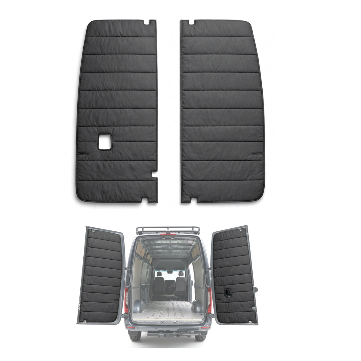Maxx Cover Lite insulated rear door covers for the Mercedes Sprinter VS30 High Roof, Dark Gray