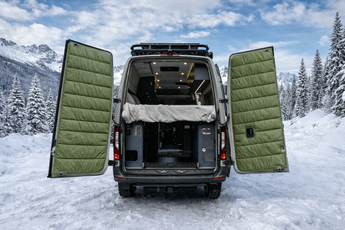 Maxx Cover Lite insulated rear door covers for the Ford Transit High Roof