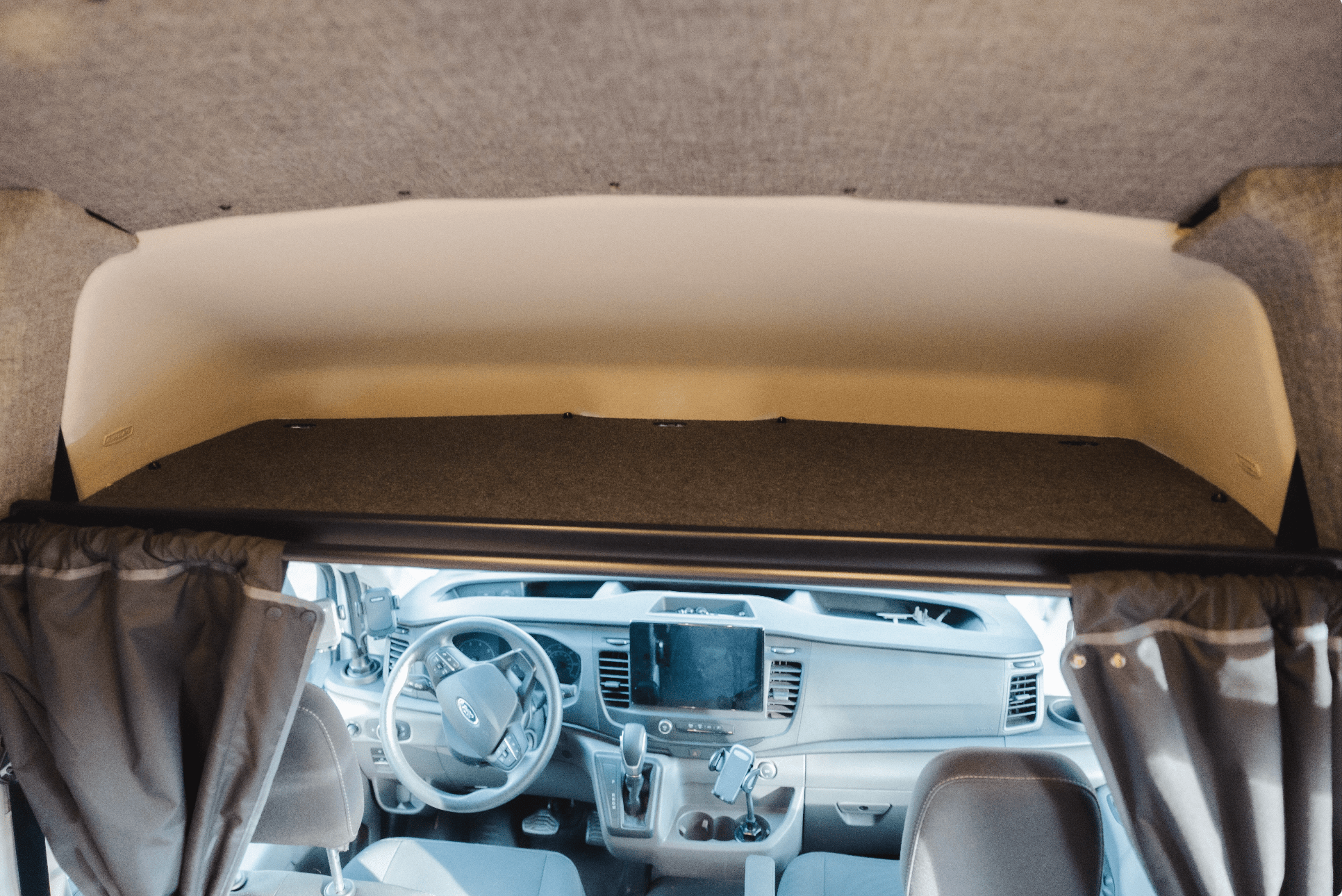 Ford Transit Headliner Shelf & Curtain Rod - Featherbuilt
