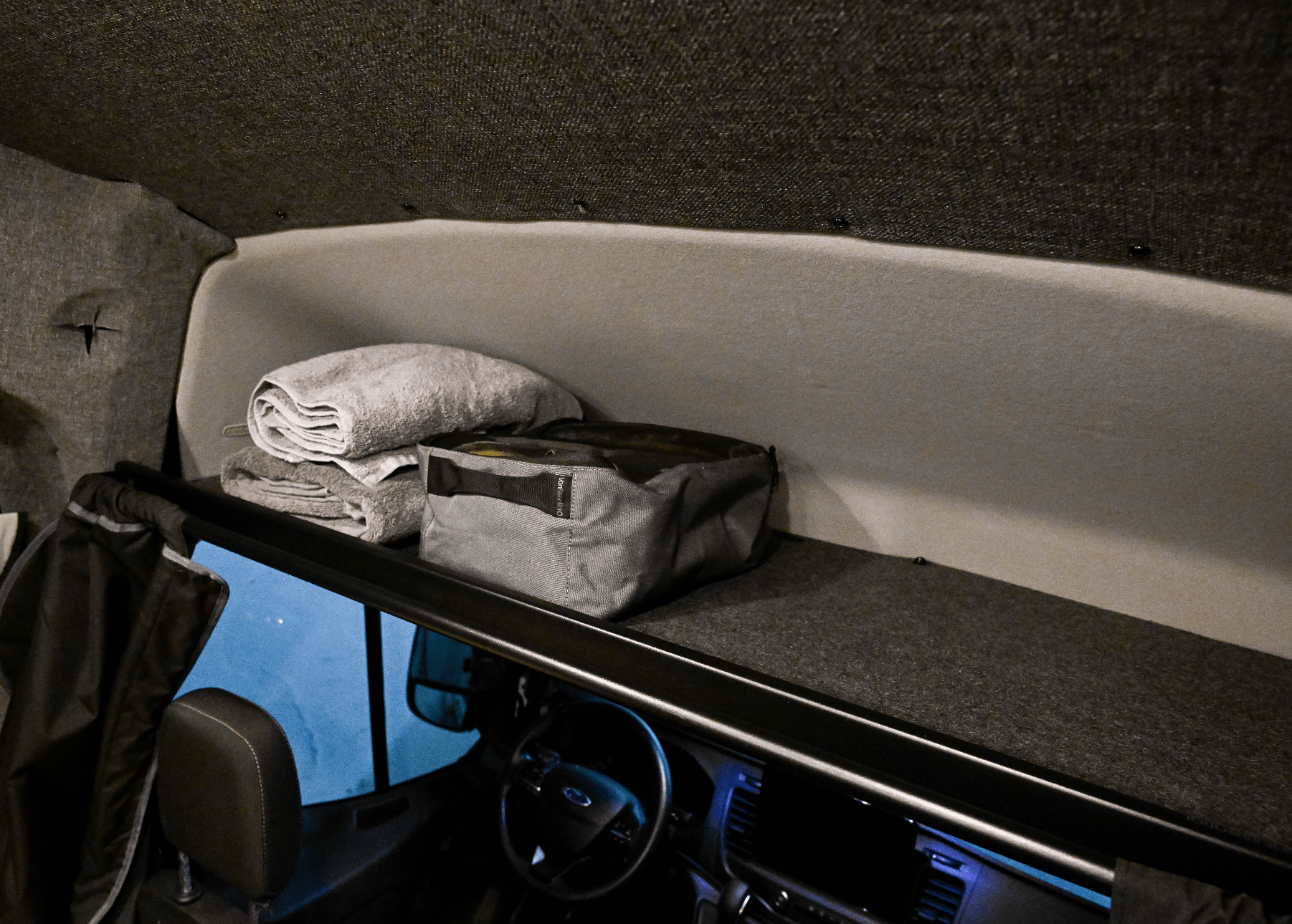Ford Transit Headliner Shelf & Curtain Rod - Featherbuilt