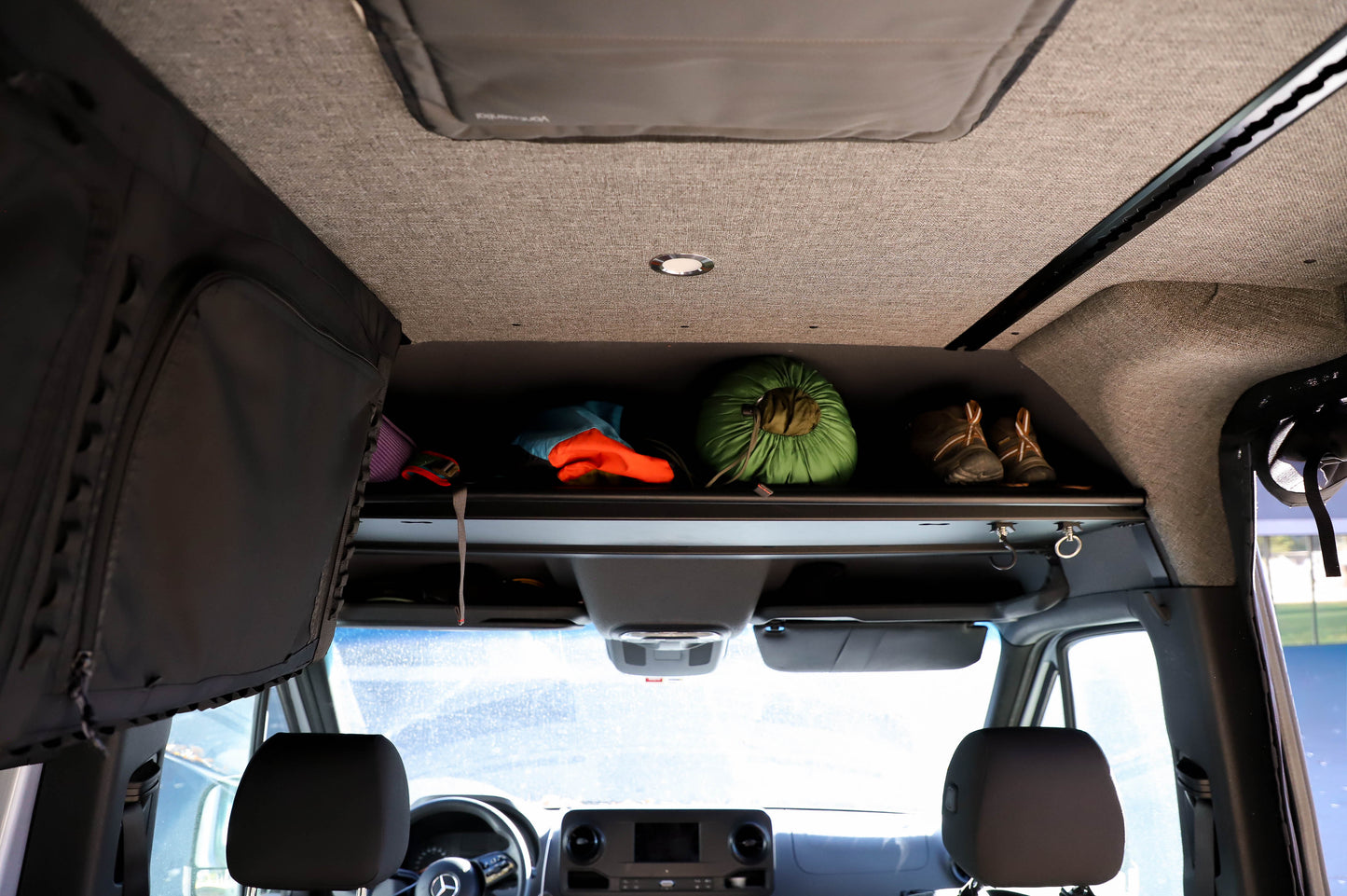 Mercedes Sprinter Headliner Shelf & Curtain Rod - Featherbuilt