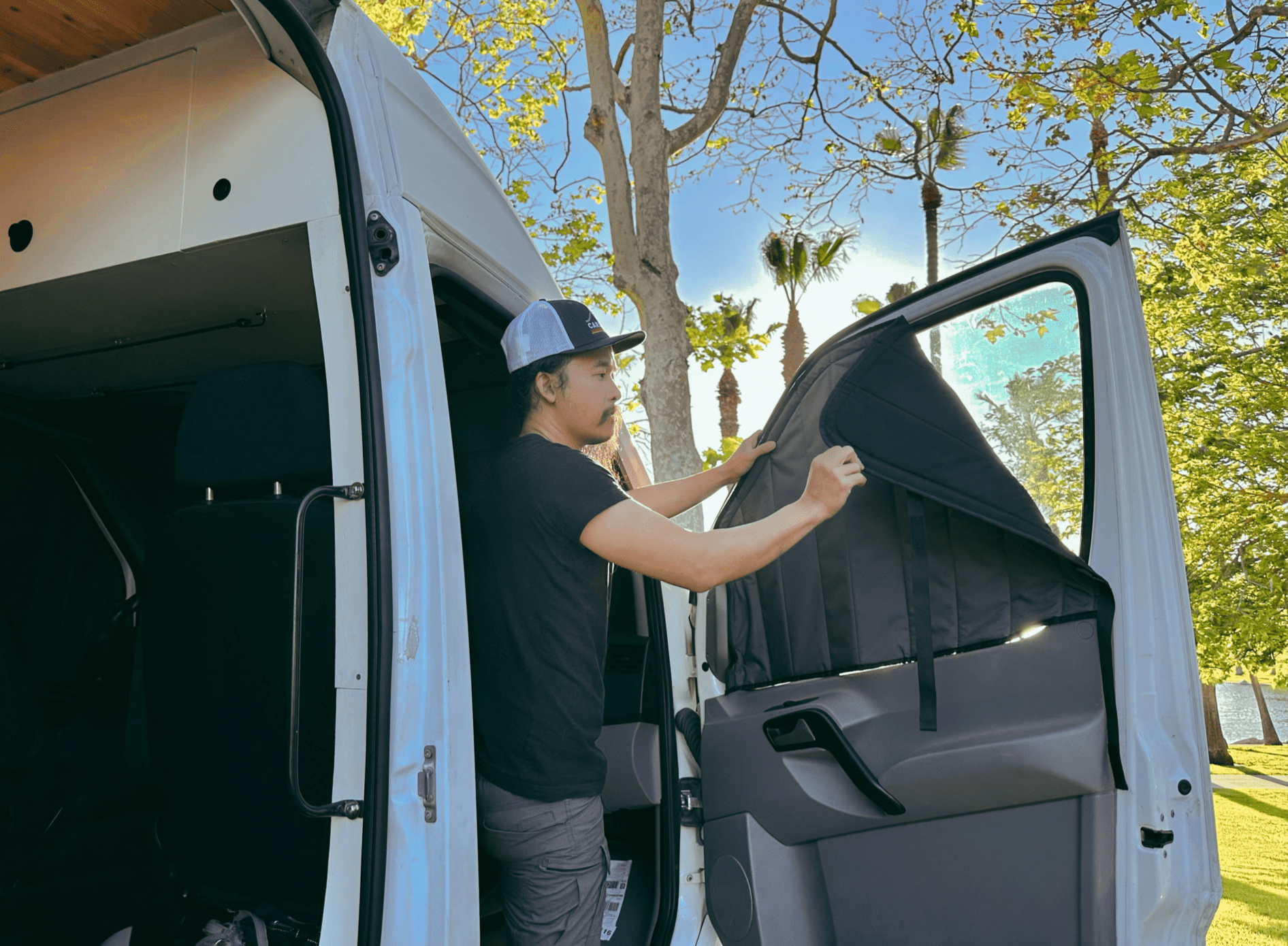 Mercedes Sprinter Stealth Front Door Window Covers (Pair) - Featherbuilt