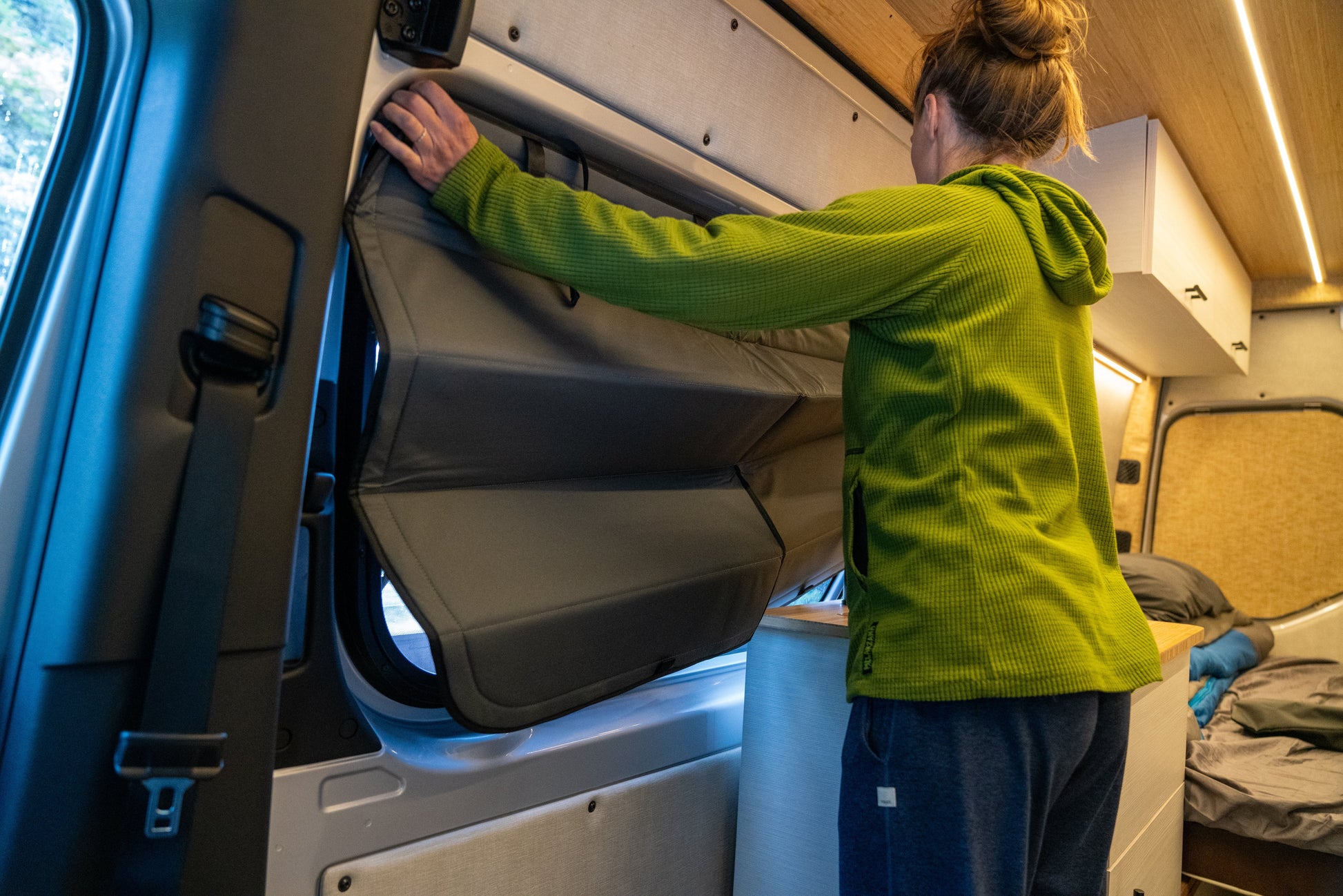 Mercedes Sprinter Stealth Sliding Door Window Cover - Featherbuilt